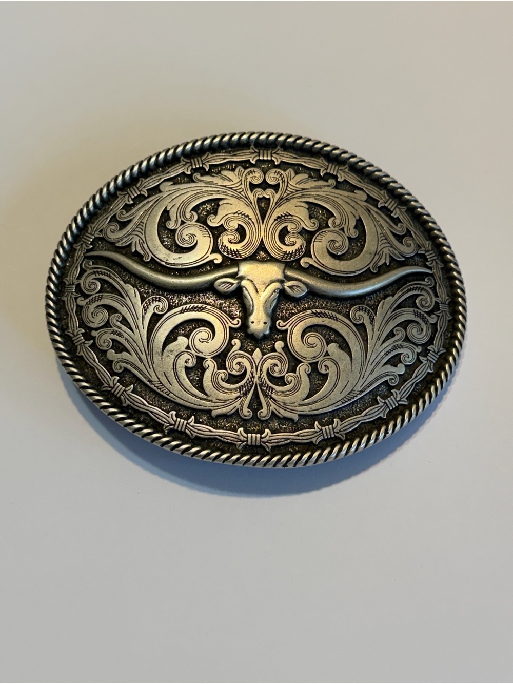 Montana Silversmiths Silver Oval Engraved Floral Steer Skull Belt Buckle USA